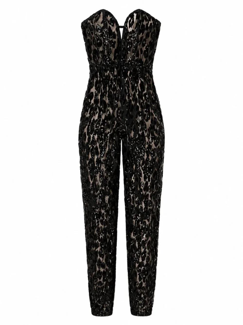 New! Victoria’s Secret Black Velvet Leopard Strapless Jumpsuit Small 8389